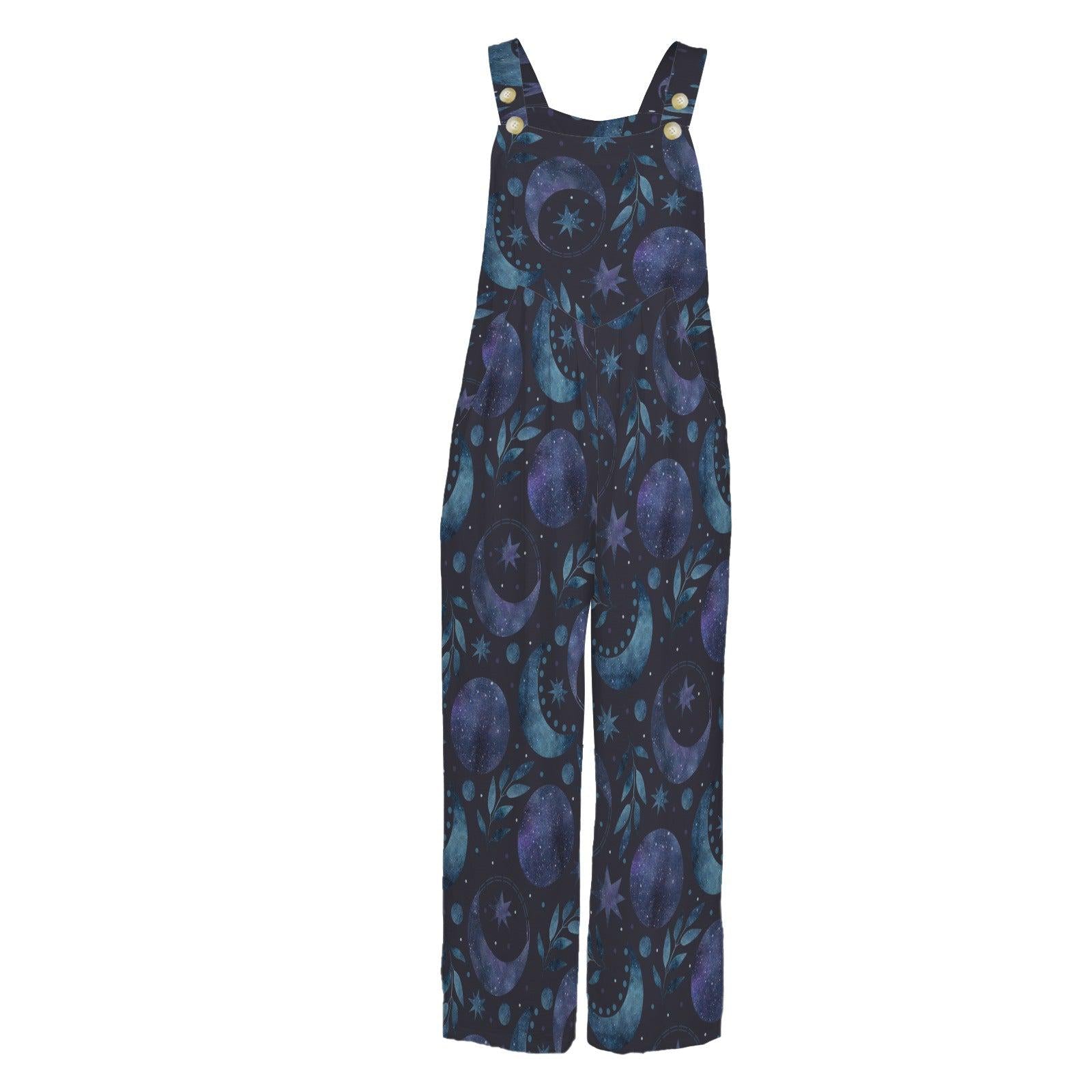 Celestial Moon Wide Leg Jumpsuit, Galaxy Stars Pockets Outfit