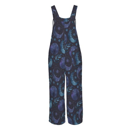 Celestial Moon Wide Leg Jumpsuit, Galaxy Stars Pockets Outfit