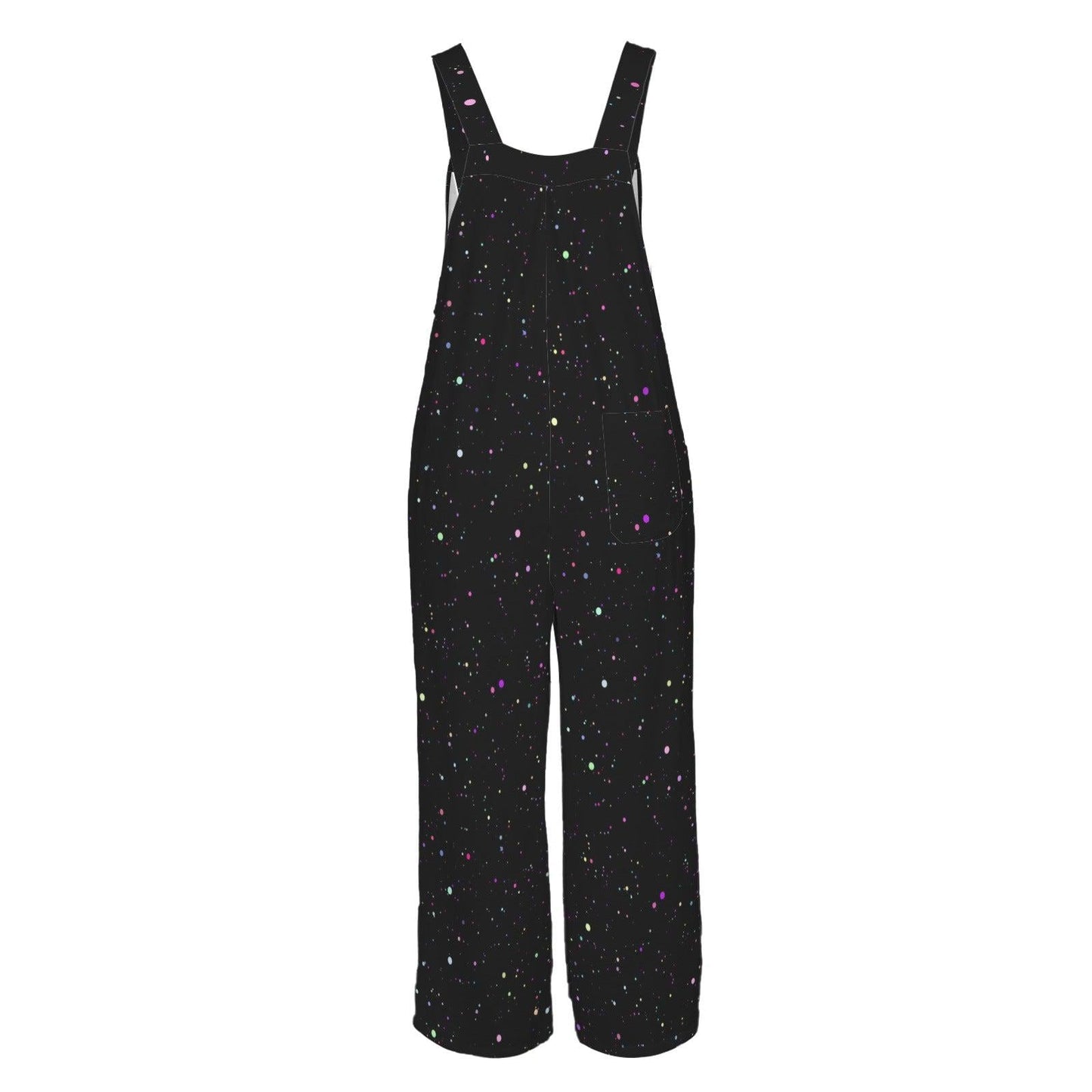 Black Star Print Jumpsuit, Colorful Speckle Wide Leg Overalls, Celestial Outfit with Pockets