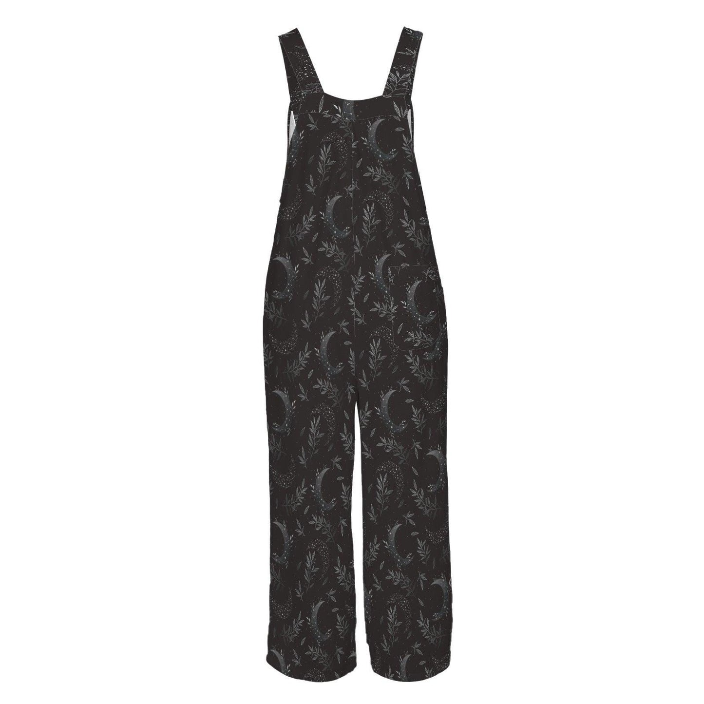 Dark Botanical Jumpsuit, Subtle Moon Print Wide Leg Overalls, Witchy Cottagecore Outfit