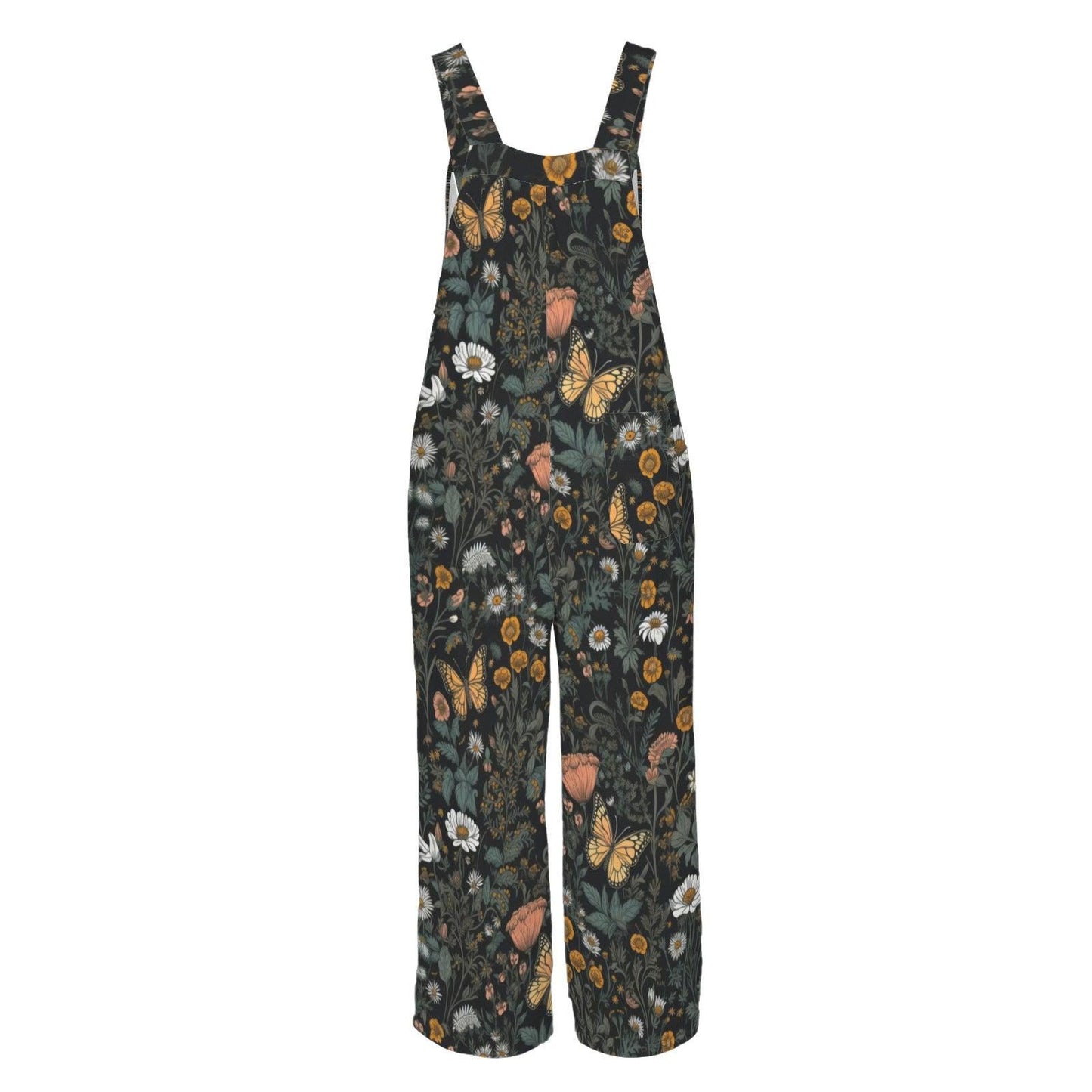 Wildflower Butterfly Jumpsuit, Botanical Wide Leg Cottagecore Overalls