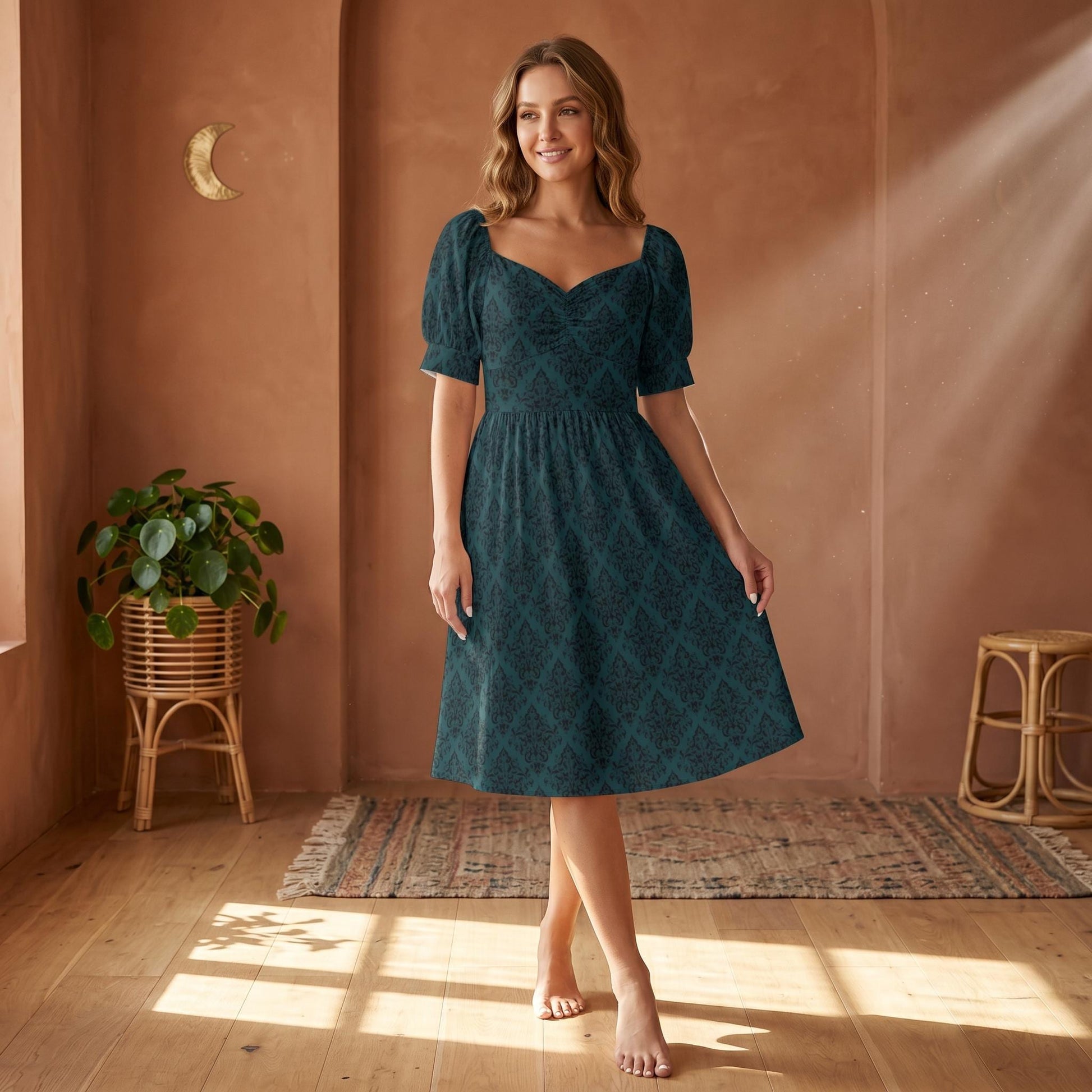 Teal Damask Dress