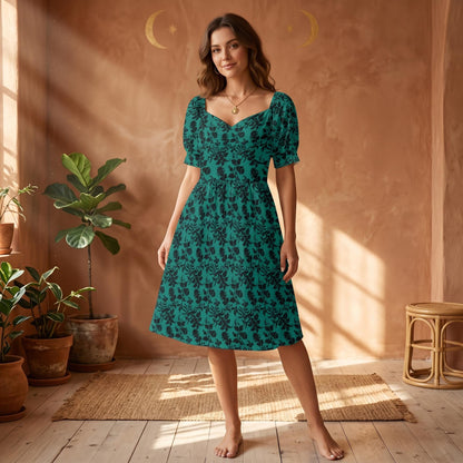 Teal Black Brocade Dress