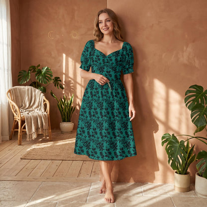 Teal Black Brocade Dress