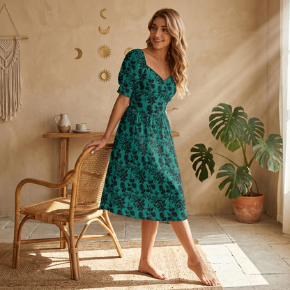 Teal Black Brocade Dress