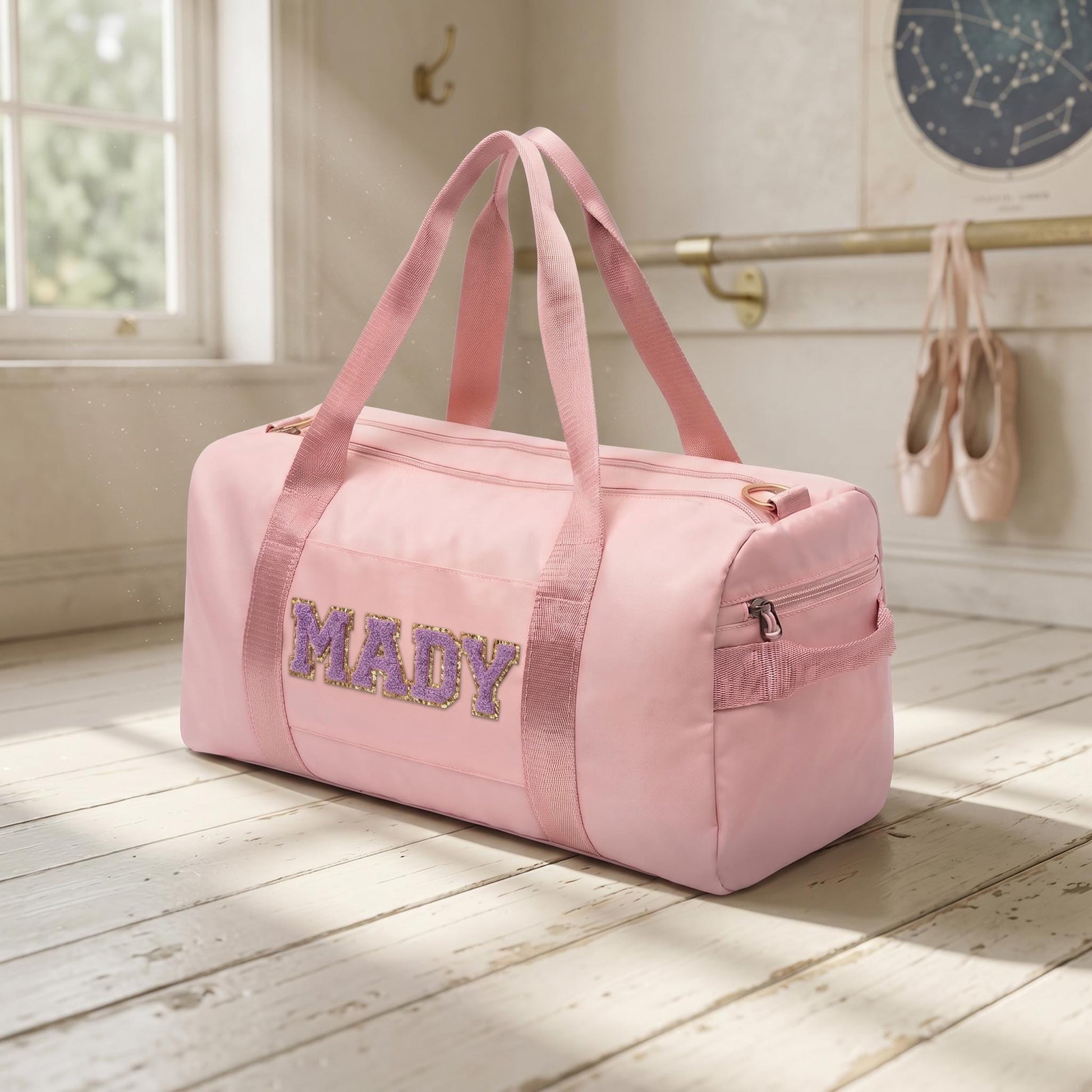 Custom Dance Duffle Bag, Blush Gym Carryall, Preppy Name Travel Tote