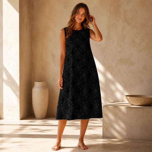 Sleeveless Spider Web Midi Dress, Dark Gothic Resort Wear