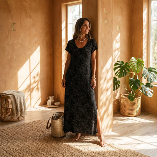 Spider Web Maxi Dress, Witchy Gothic Side Slit Long Dress