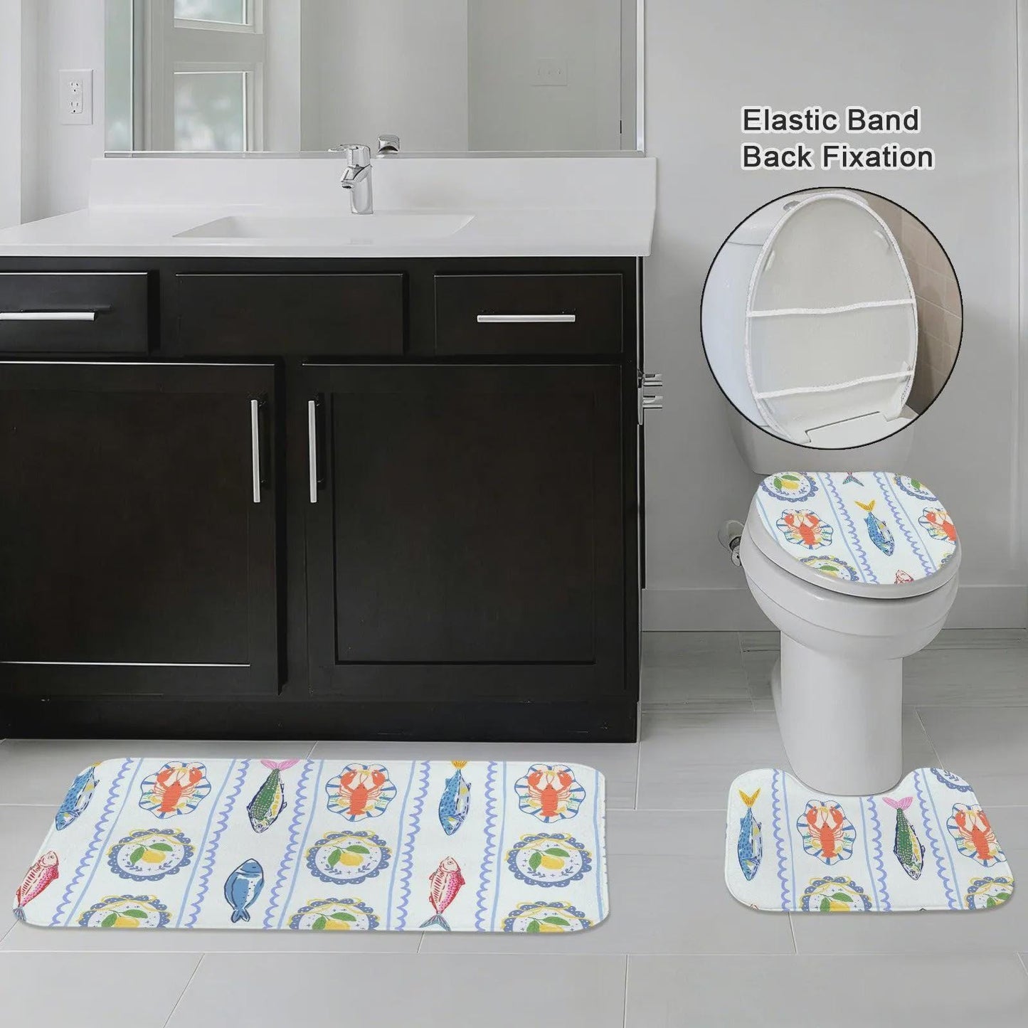 Lemon Lobster Shower Curtain, Italian Riviera Coastal Maximalist Bathroom Decor