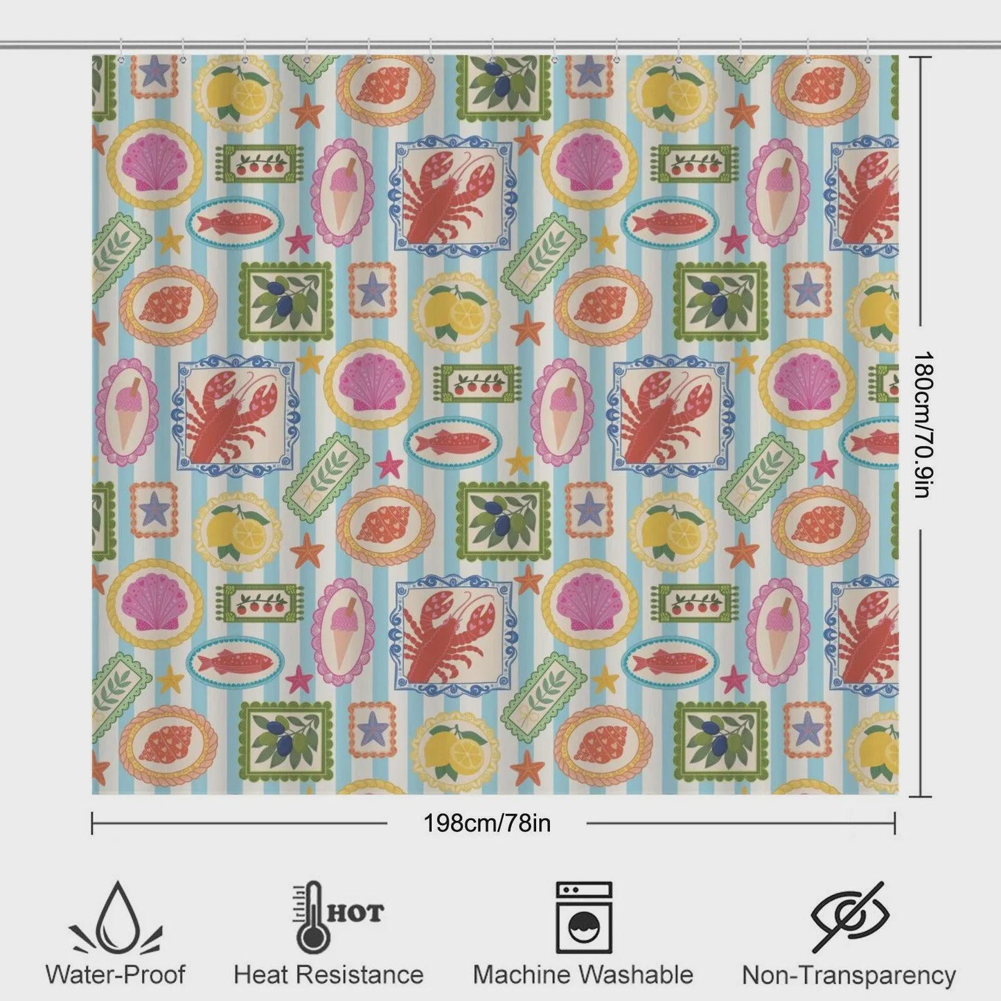 Mediterranean Bath Mat Set, Amalfi Lemon Seashell Rug Trio, Lobster Toilet Cover