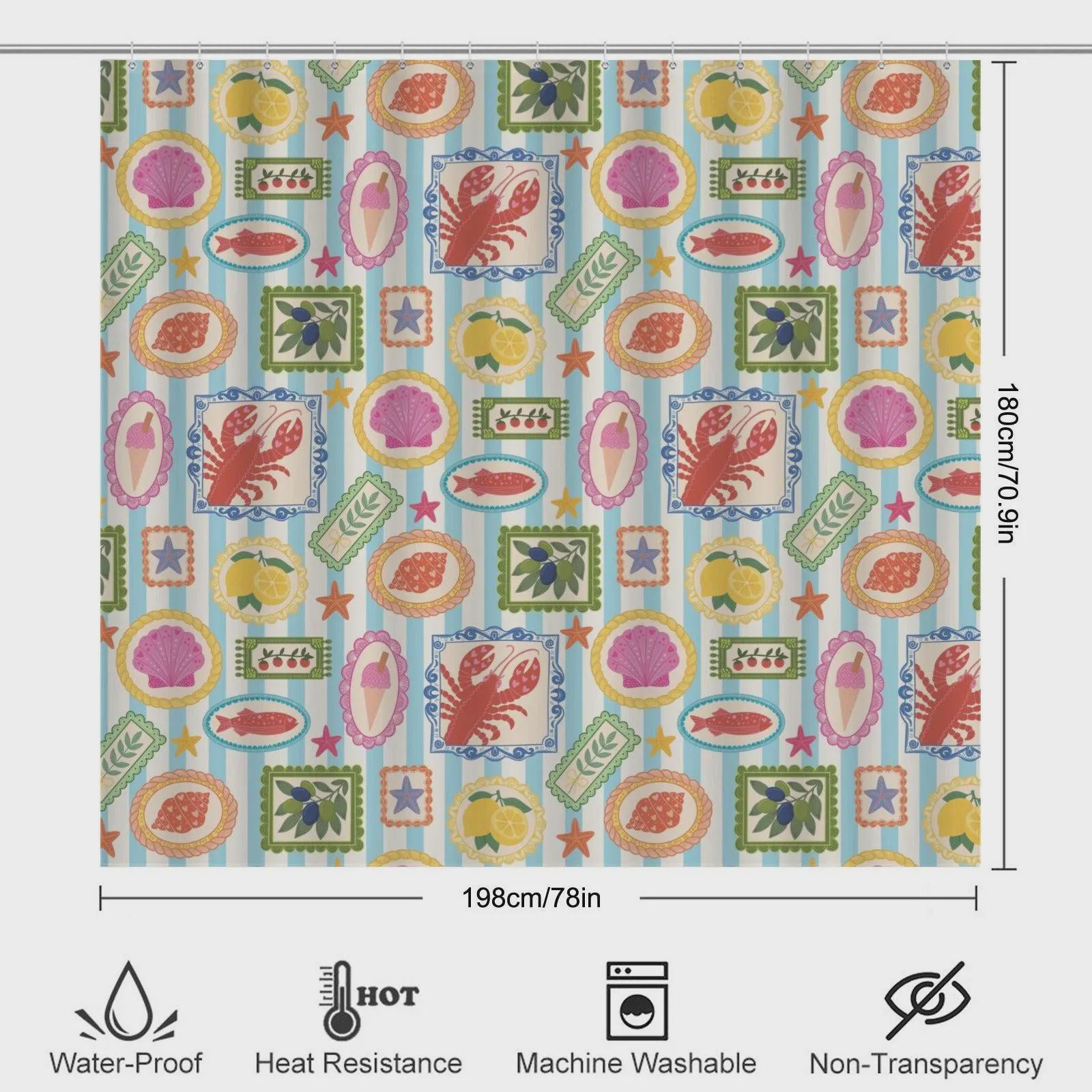 Mediterranean Bath Mat Set, Amalfi Lemon Seashell Rug Trio, Lobster Toilet Cover