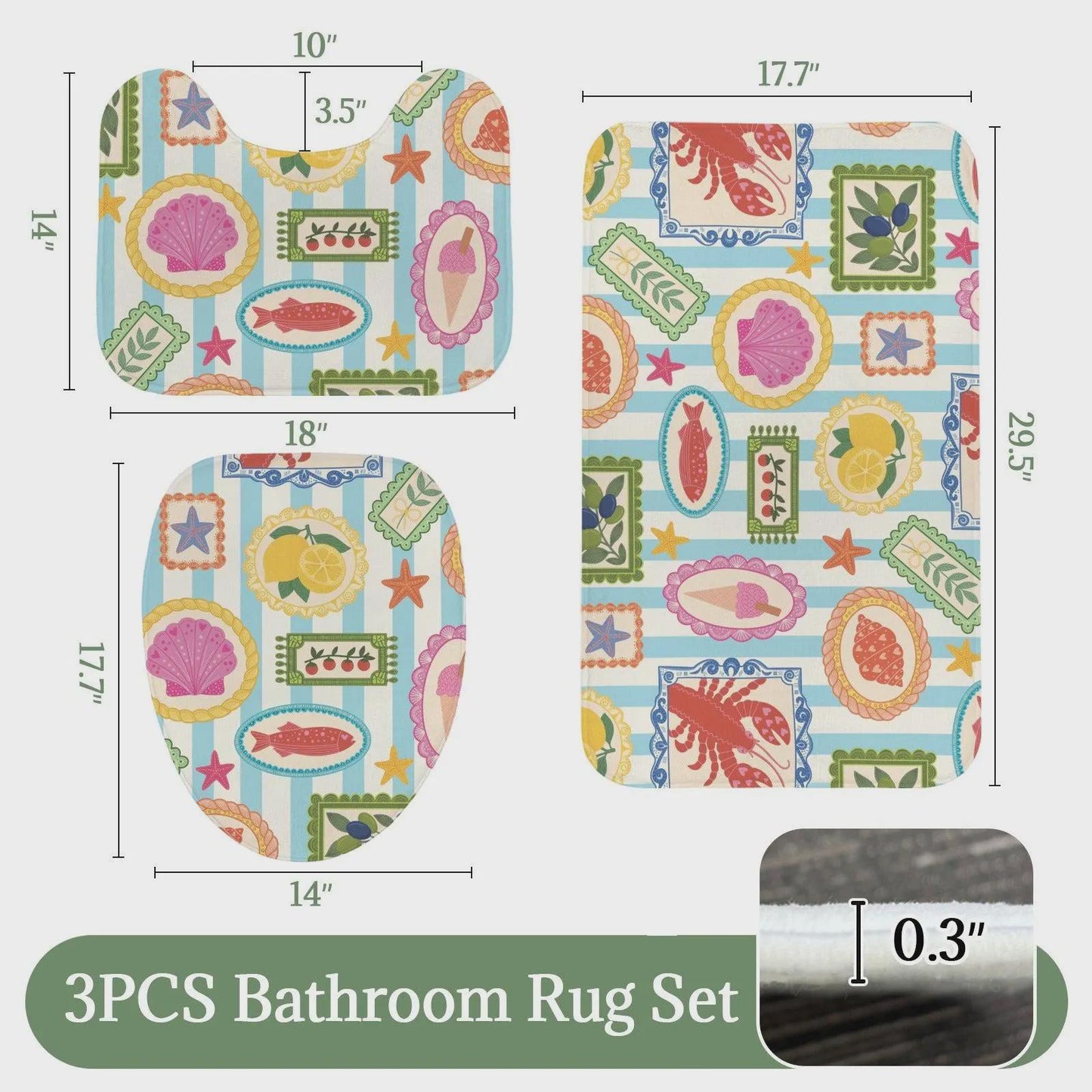 Italian Coastal Shower Curtain, Lobster Lemon Shell Mediterranean Tile Bath Decor