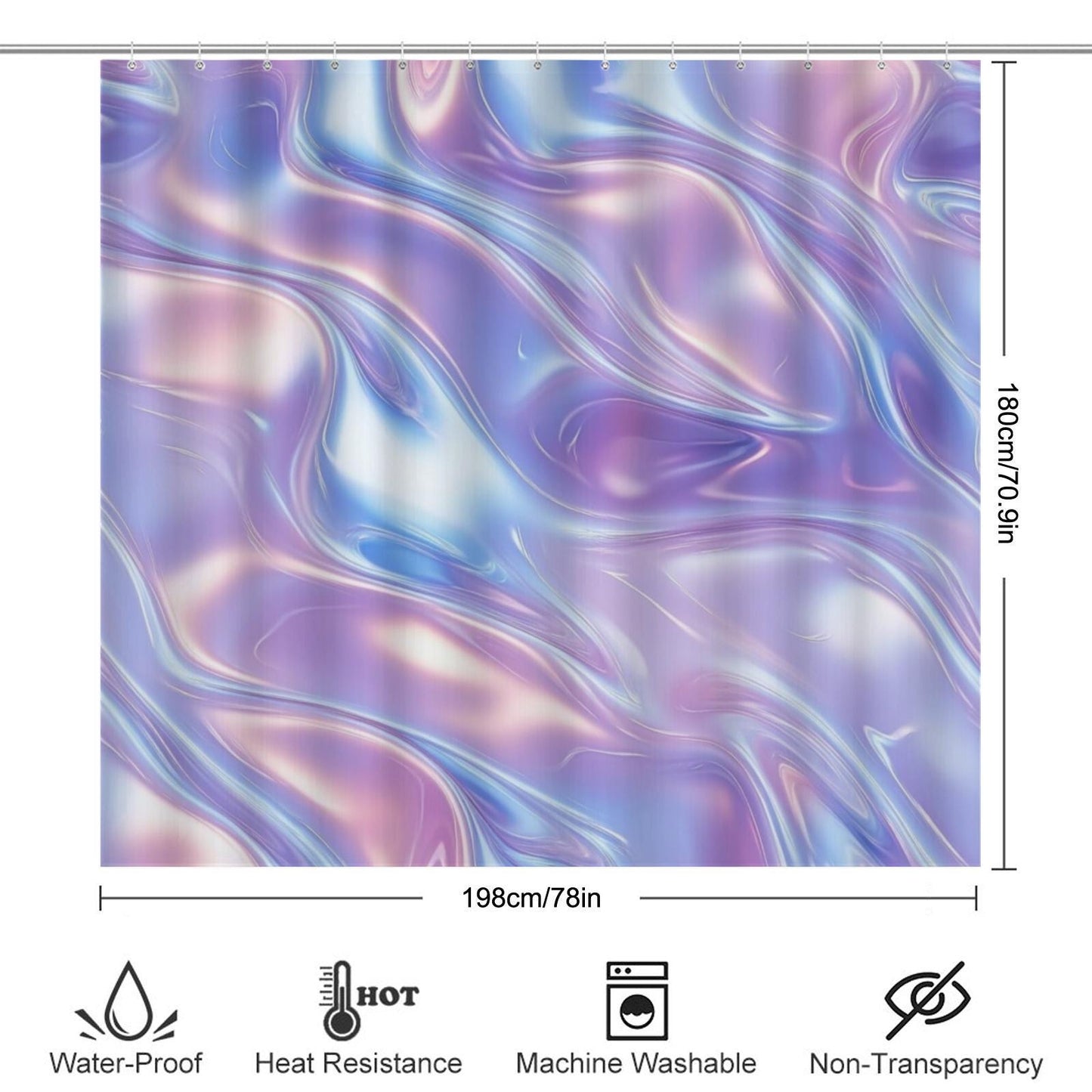 Holographic pastel shower curtain, dopamine soft girl bathroom decor, dreamy rainbow swirl print, y2k aesthetic bath upgrade, gift idea