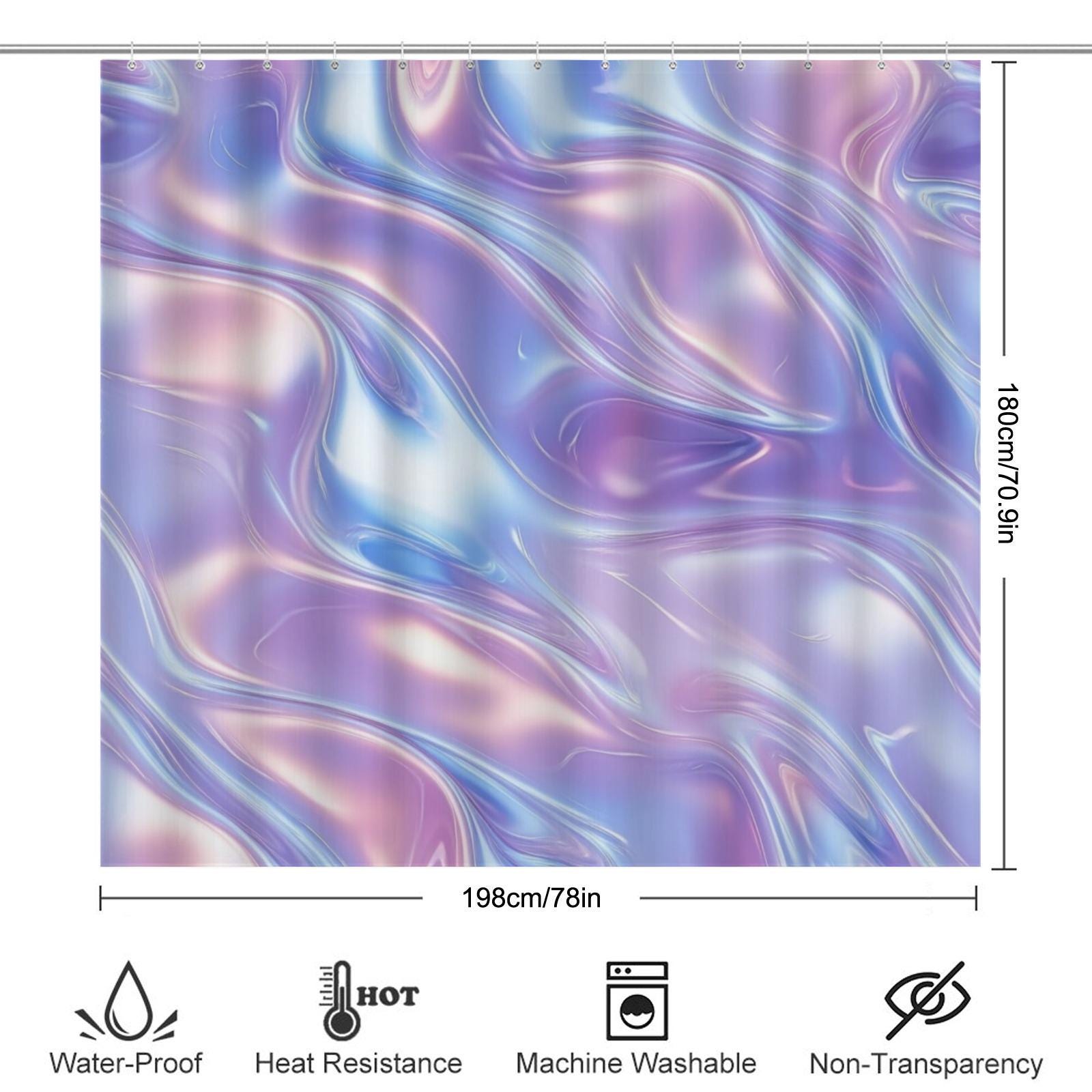 Holographic pastel shower curtain, dopamine soft girl bathroom decor, dreamy rainbow swirl print, y2k aesthetic bath upgrade, gift idea