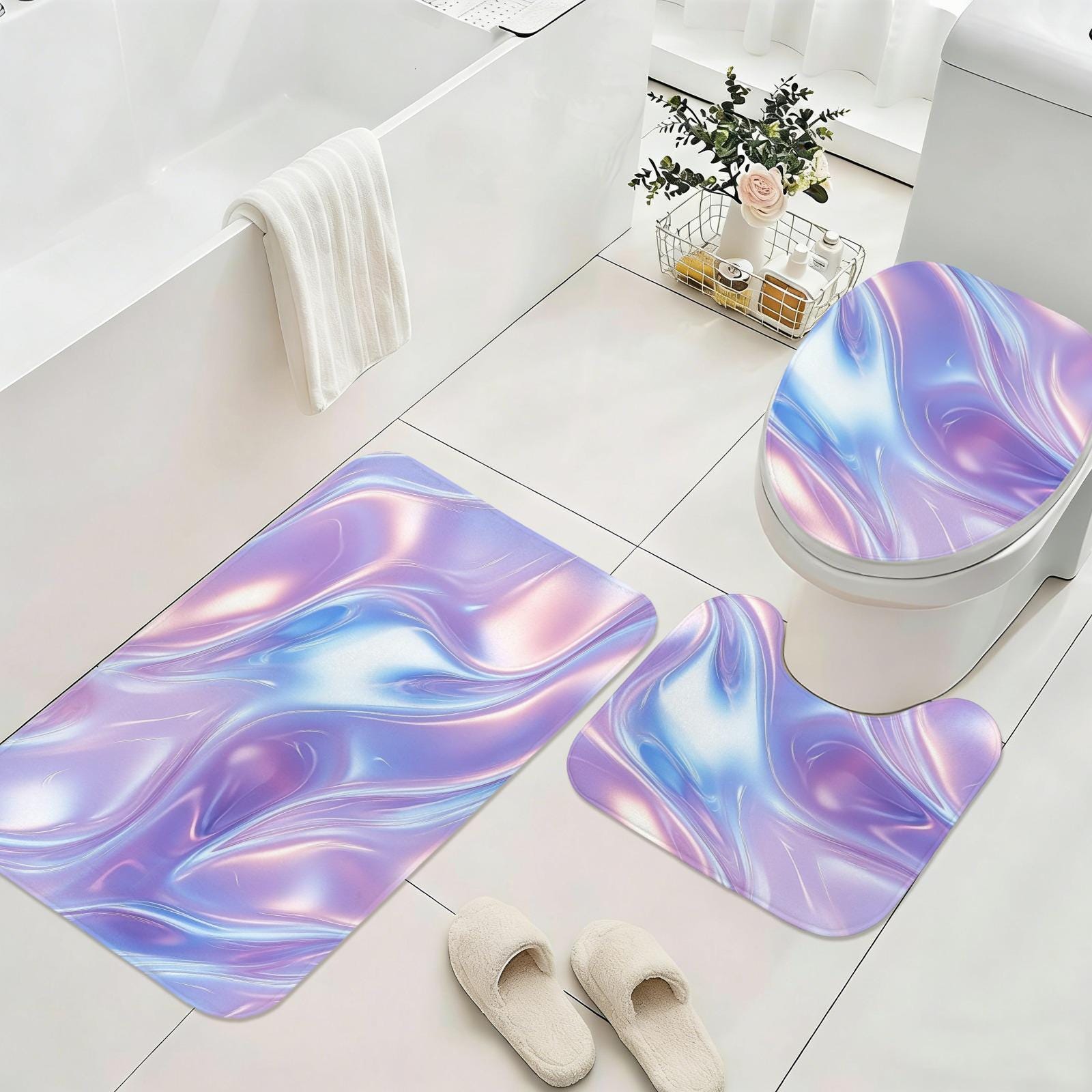 Holographic pastel shower curtain, dopamine soft girl bathroom decor, dreamy rainbow swirl print, y2k aesthetic bath upgrade, gift idea