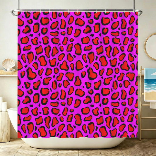 Hot pink leopard shower curtain, dopamine wild bathroom decor, bold animal print baddie aesthetic, y2k maximalist alt bath style, gift idea