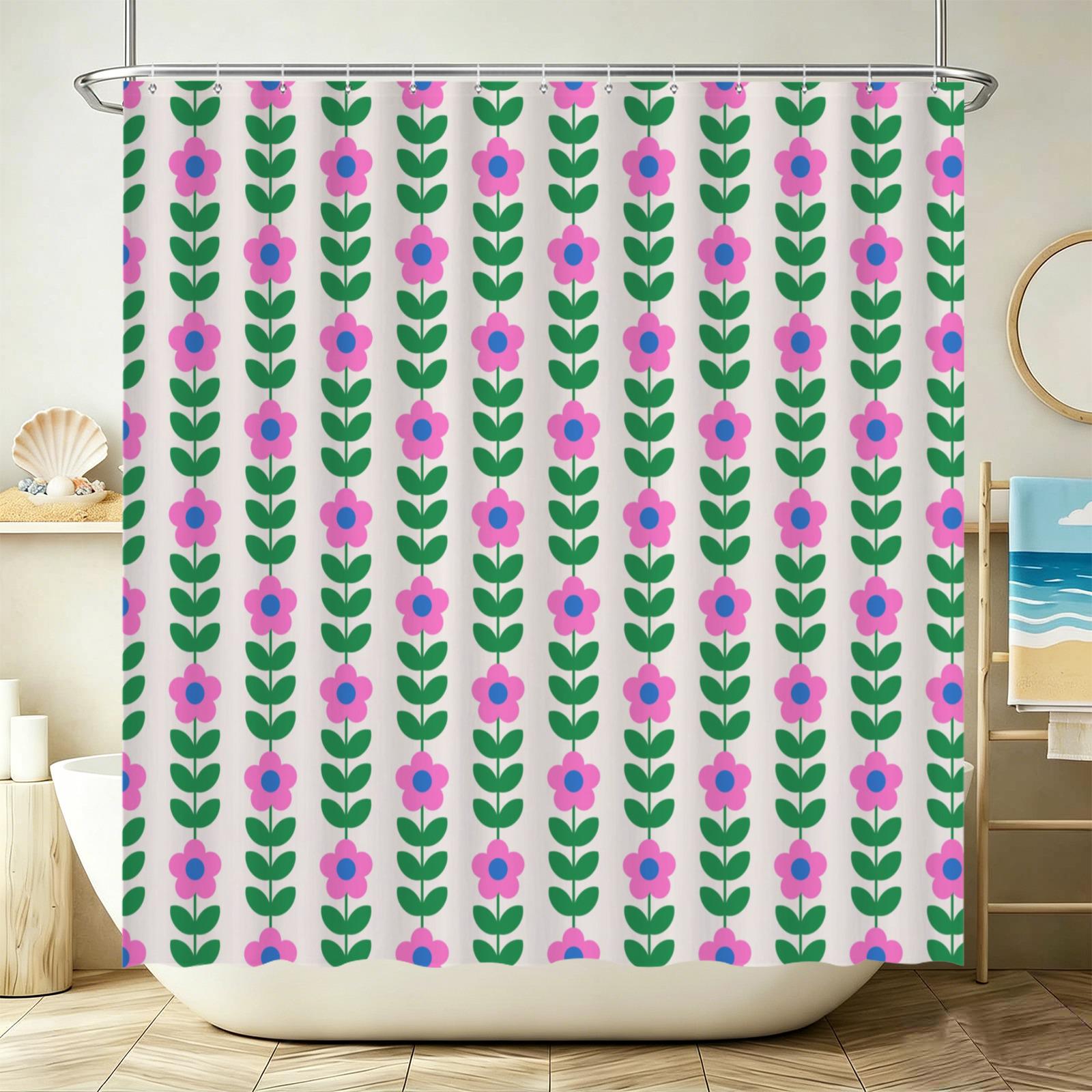 Retro flower shower curtain, bold pink green floral print decor, dopamine vintage aesthetic bath style, colorful girly home update, gift