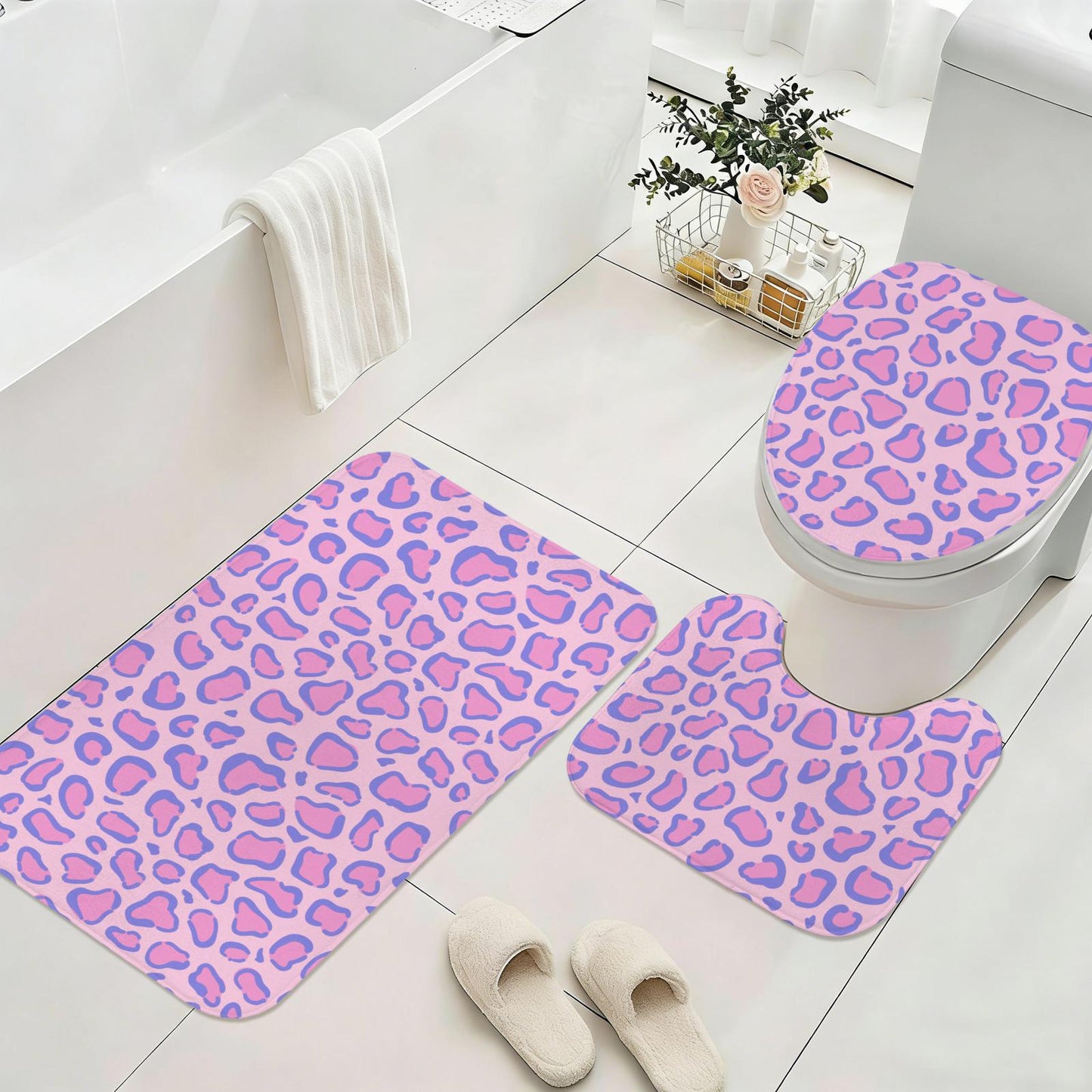 Pink Leopard Shower Curtain, Purple Cheetah Print Bathroom Decor, Funky Maximalist Bath