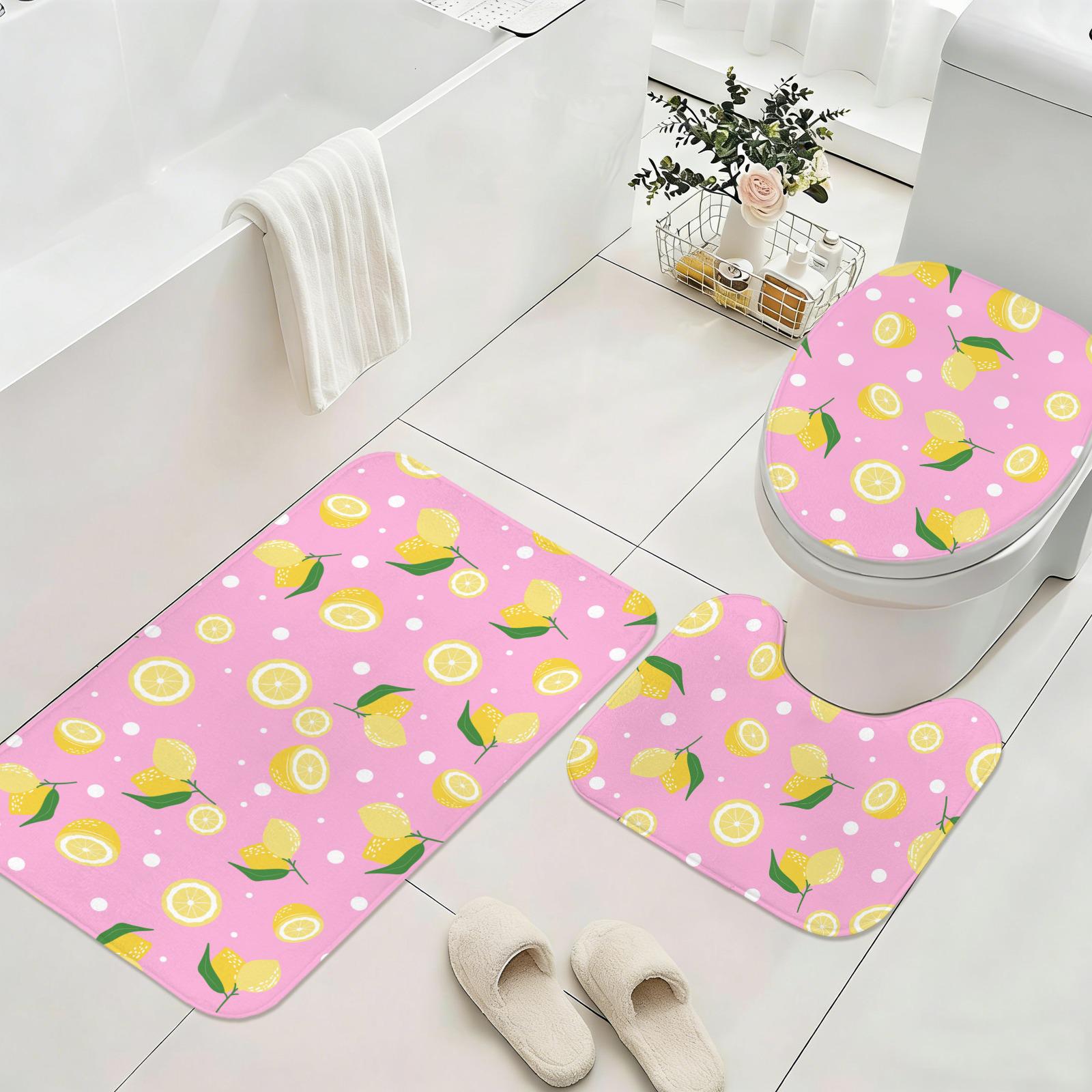 Lemon Shower Curtain, Pink Citrus Floral Print, Dopamine Decor