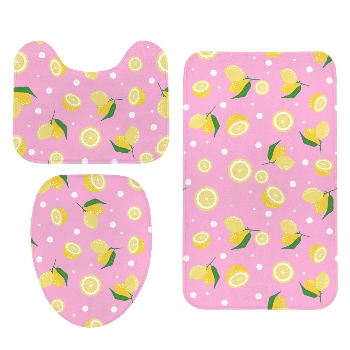 Lemon Shower Curtain, Pink Citrus Floral Print, Dopamine Decor