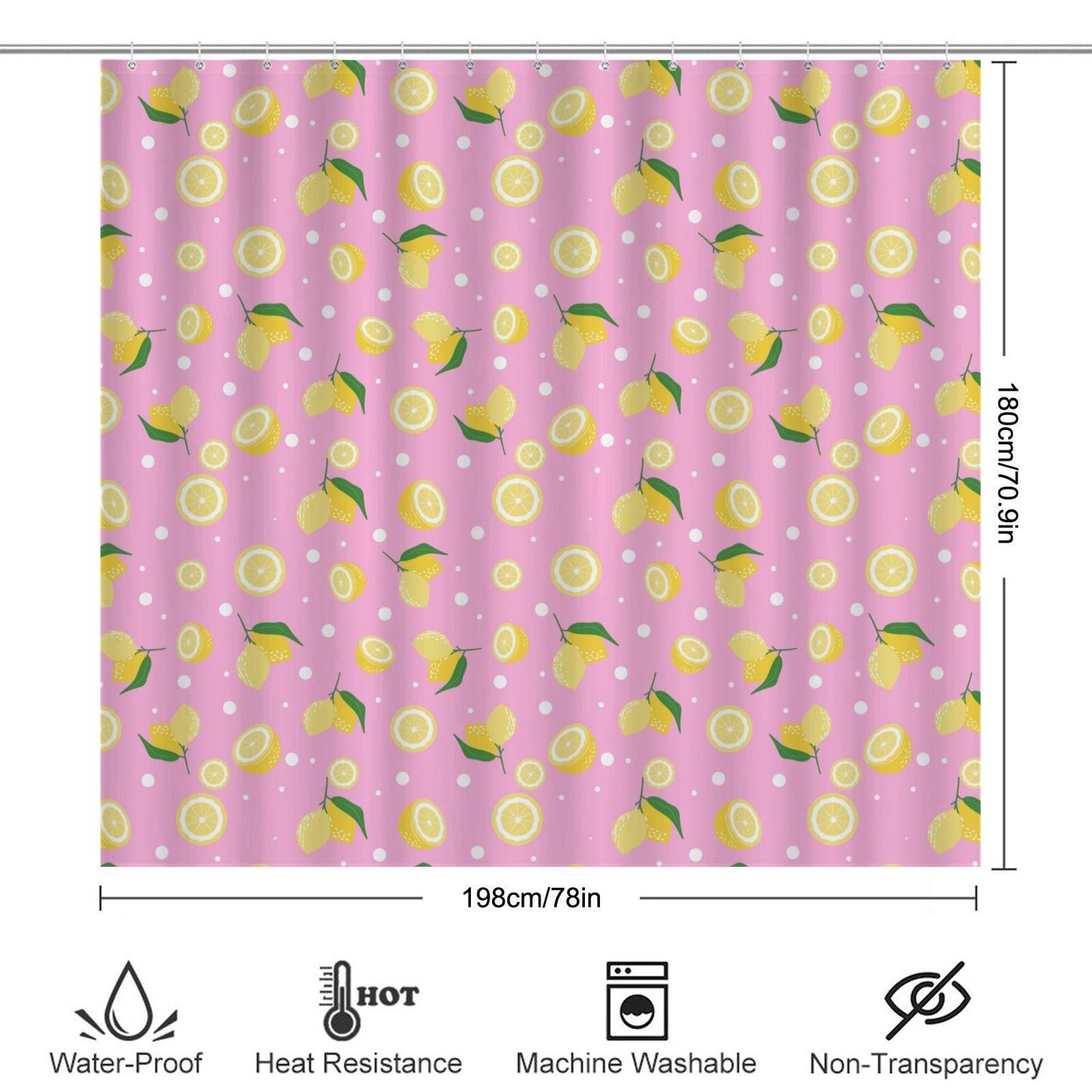 Lemon Shower Curtain, Pink Citrus Floral Print, Dopamine Decor