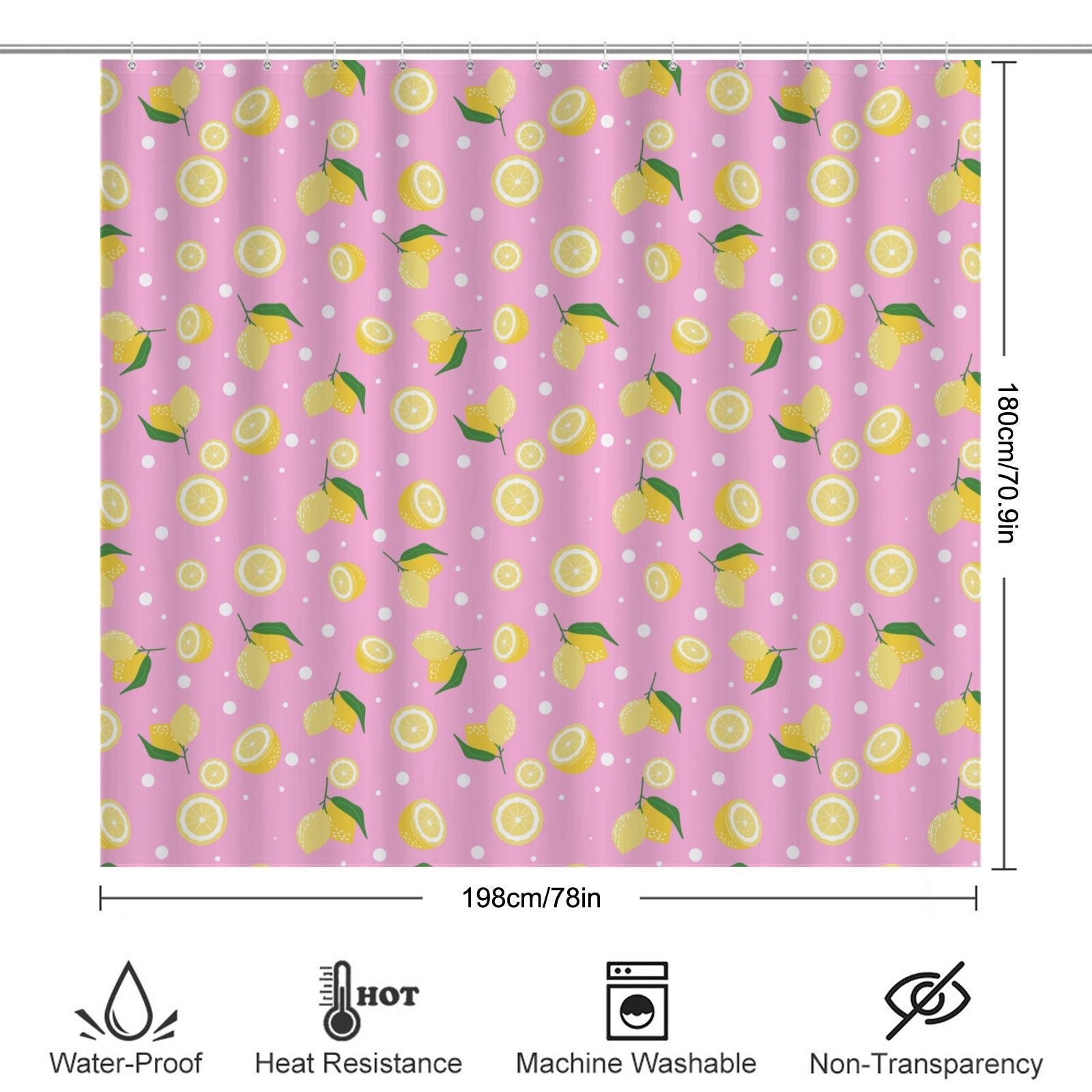 Lemon Shower Curtain, Pink Citrus Floral Print, Dopamine Decor