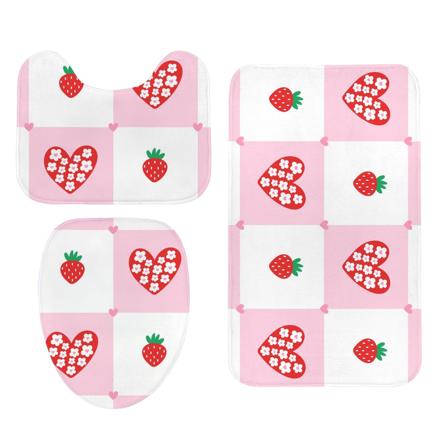 Strawberry Shower Curtain, Pink Check Bathroom Curtain, Coquette Heart Bath Decor