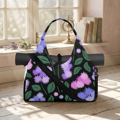 Purple Floral Hobo Bag, Botanical Canvas Shoulder Purse, Cottagecore Everyday Style