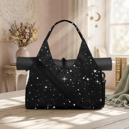 Celestial Hobo Bag, Black Star Print Shoulder Handbag, Cosmic Style Purse