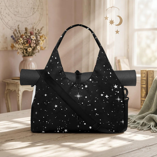 Celestial Hobo Bag, Black Star Print Shoulder Handbag, Cosmic Style Purse