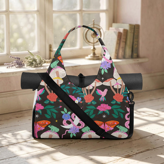 Dark Cottagecore Hobo Bag, Snake Frog Moth Floral Mushroom Slouch Purse