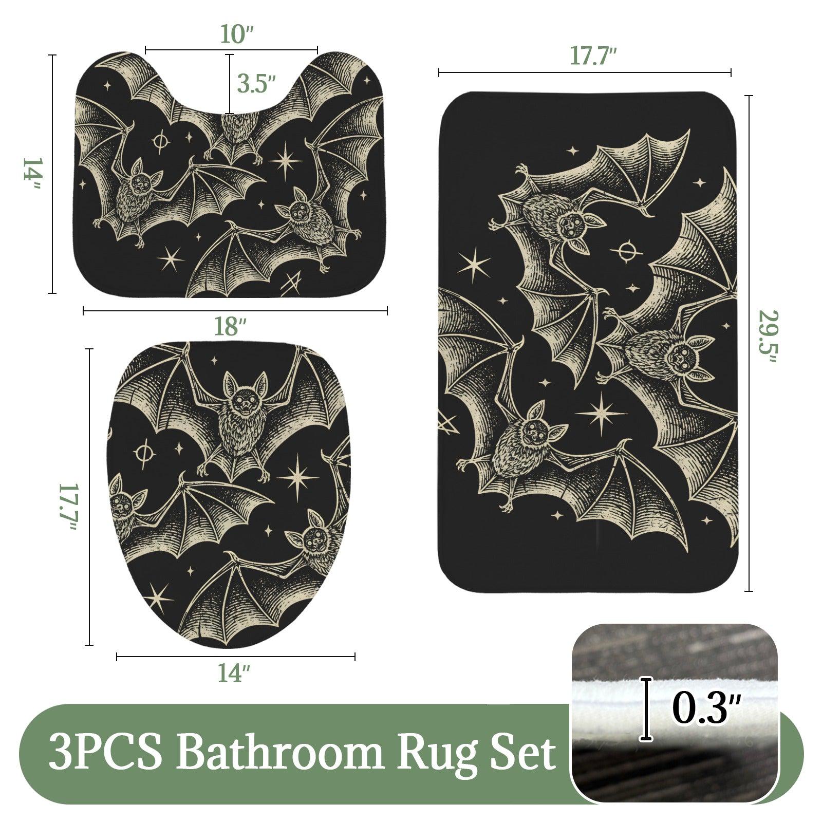 Celestial Bat Bathroom Rug Set, Gothic Halloween 3-Piece Bath Mat