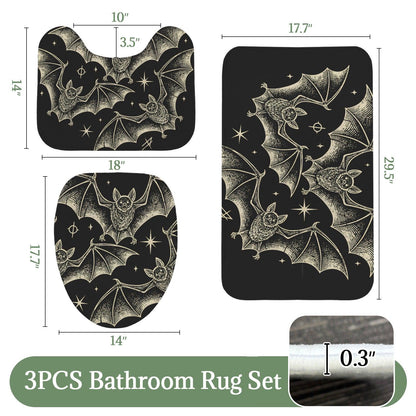 Celestial Bat Bathroom Rug Set, Gothic Halloween 3-Piece Bath Mat