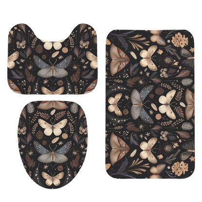 Moth Butterfly Bathroom Rug Set, Dark Cottagecore Toilet Cover, Gothic Nature Bath Decor