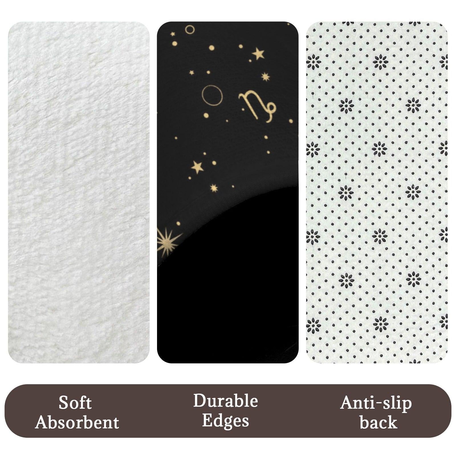 Celestial Zodiac Bathroom Rug Set, Black Gold Moon Star Bath Mat, Horoscope Home Decor