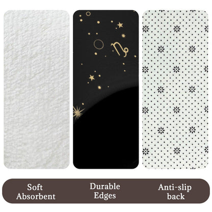 Celestial Zodiac Bathroom Rug Set, Black Gold Moon Star Bath Mat, Horoscope Home Decor