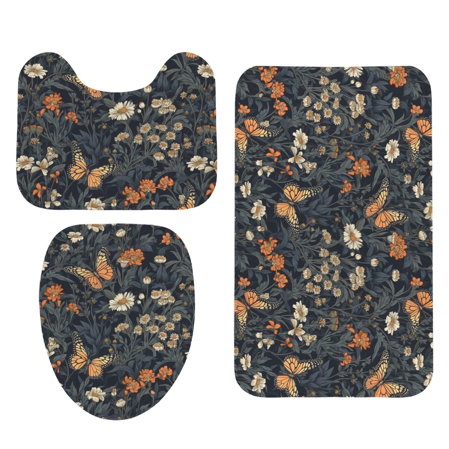 Butterfly Wildflower Bathroom Rug Set, Cottage Garden Bath Mat Bundle