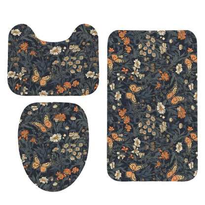 Butterfly Wildflower Bathroom Rug Set, Cottage Garden Bath Mat Bundle