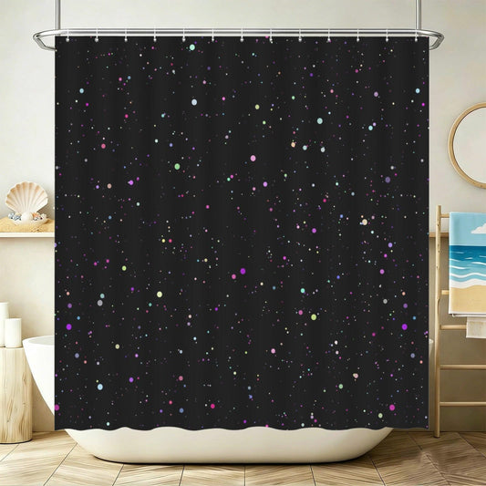 Galaxy Shower Curtain, Colorful Speckled Stars, Celestial Black Bathroom Decor