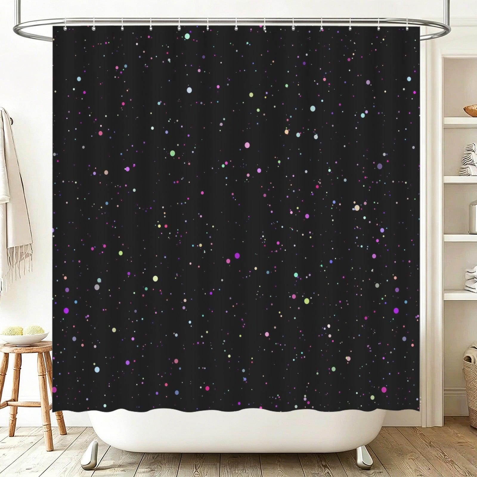 Galaxy Shower Curtain, Colorful Speckled Stars, Celestial Black Bathroom Decor
