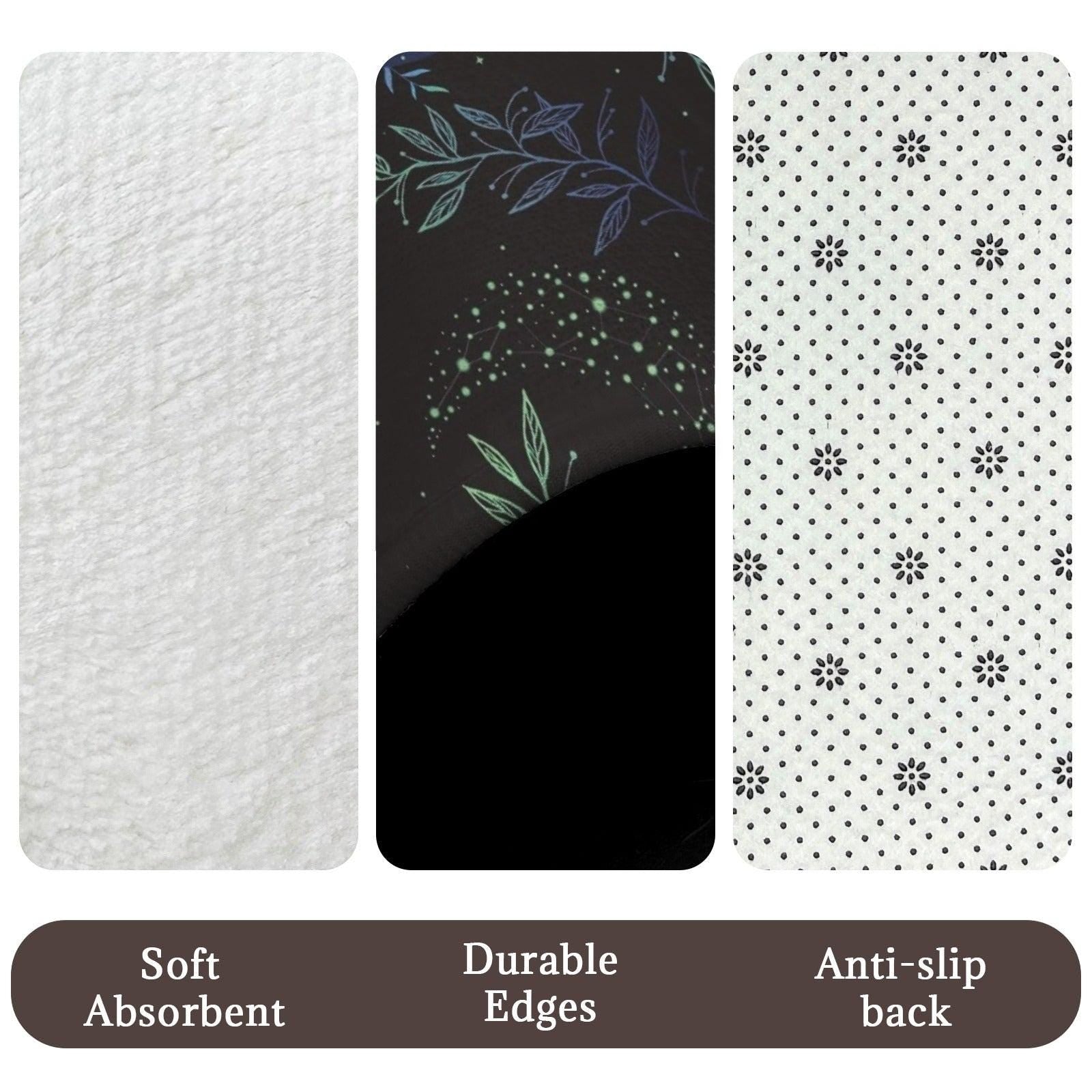 Celestial Moon Bathroom Rug Set, Botanical Night Sky Bath Mat, 3-Piece Lunar Toilet Decor