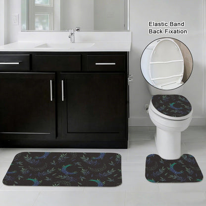 Celestial Moon Bathroom Rug Set, Botanical Night Sky Bath Mat, 3-Piece Lunar Toilet Decor