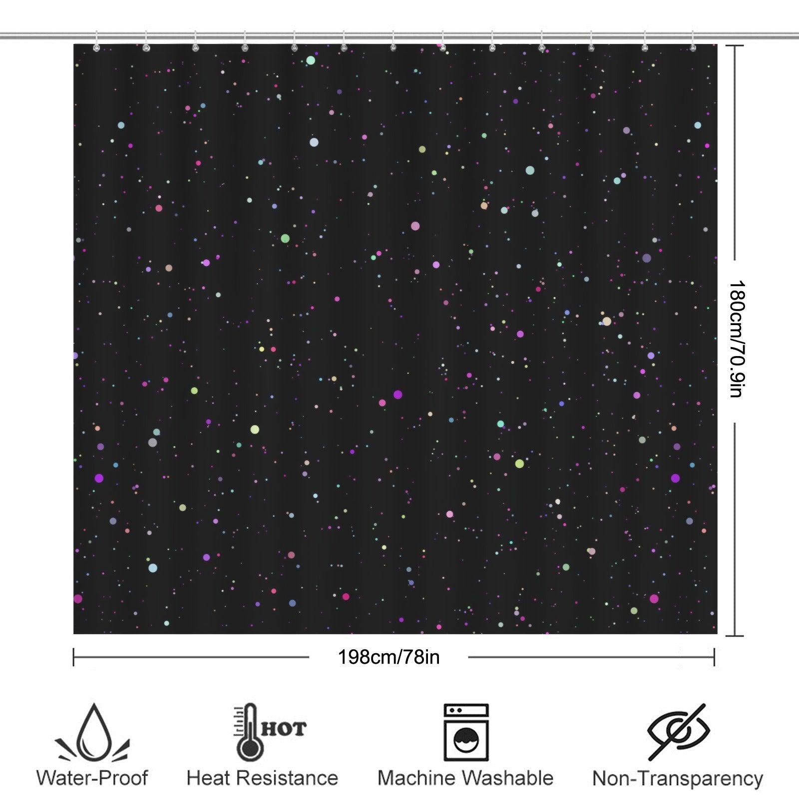 Galaxy Shower Curtain, Colorful Speckled Stars, Celestial Black Bathroom Decor