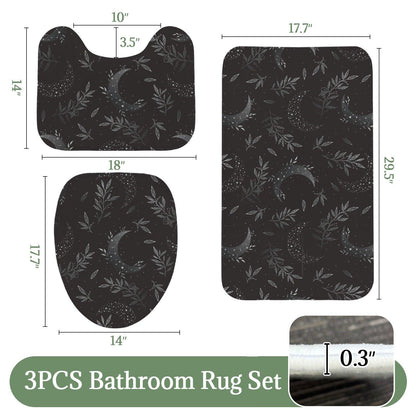 Celestial Floral Bathroom Rug Set, Cosmic Wildflower Bath Mat Trio, Boho Night Sky Decor