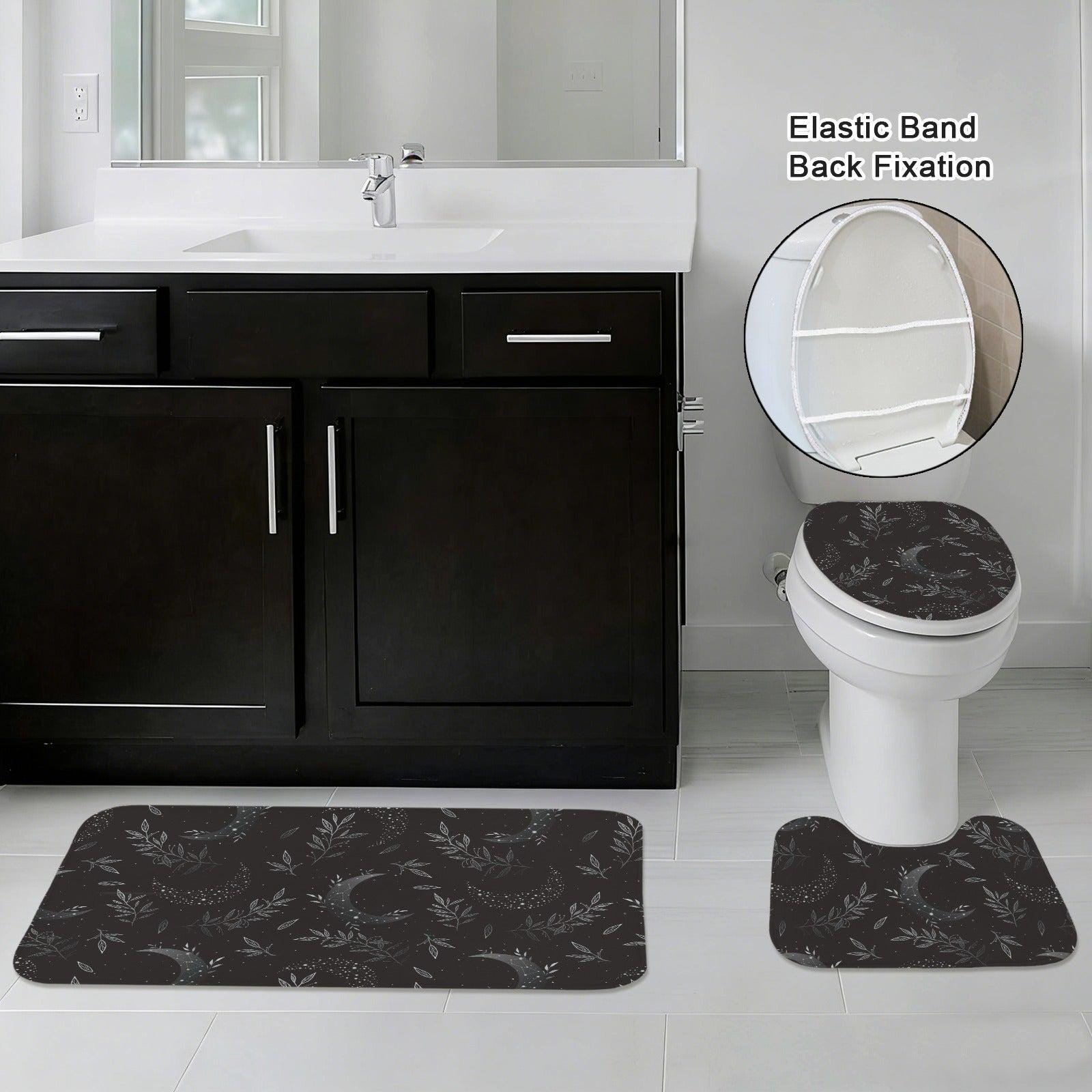 Celestial Floral Bathroom Rug Set, Cosmic Wildflower Bath Mat Trio, Boho Night Sky Decor