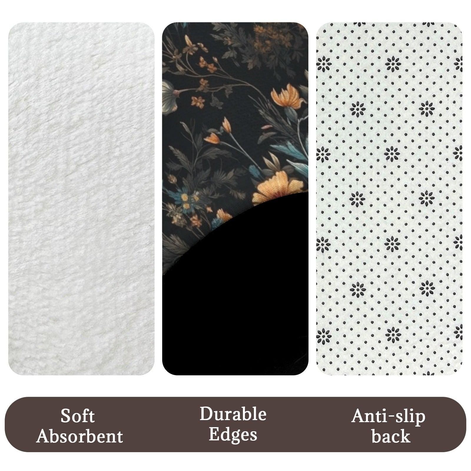 Vintage Floral Bathroom Rug Set, Moody Wildflower Bath Mats, Dark Botanical Toilet Cover