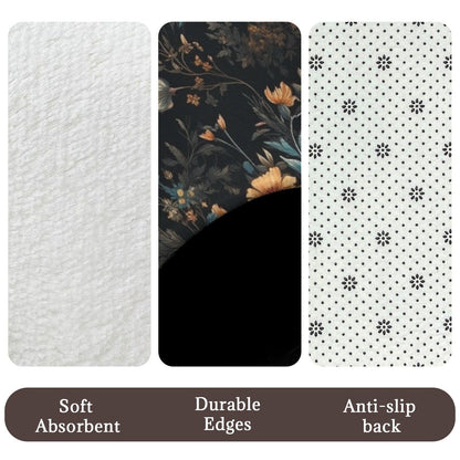Vintage Floral Bathroom Rug Set, Moody Wildflower Bath Mats, Dark Botanical Toilet Cover