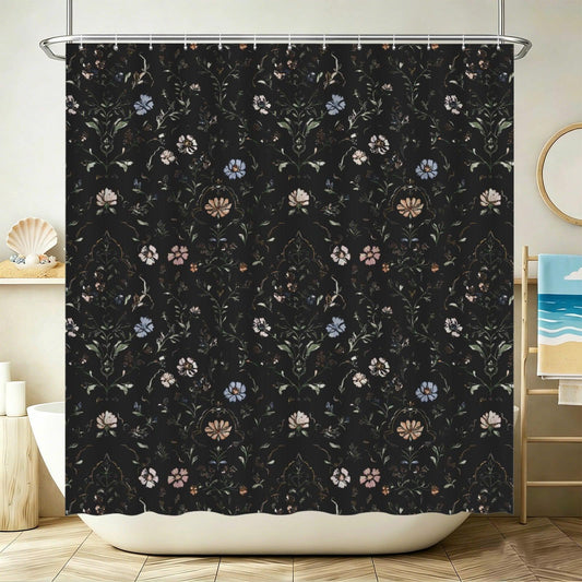 Dark Floral Shower Curtain, Moody Botanical Vintage Garden Bath Decor