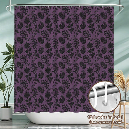 Purple Damask Shower Curtain, Gothic Baroque Bath Decor, Victorian Floral Style