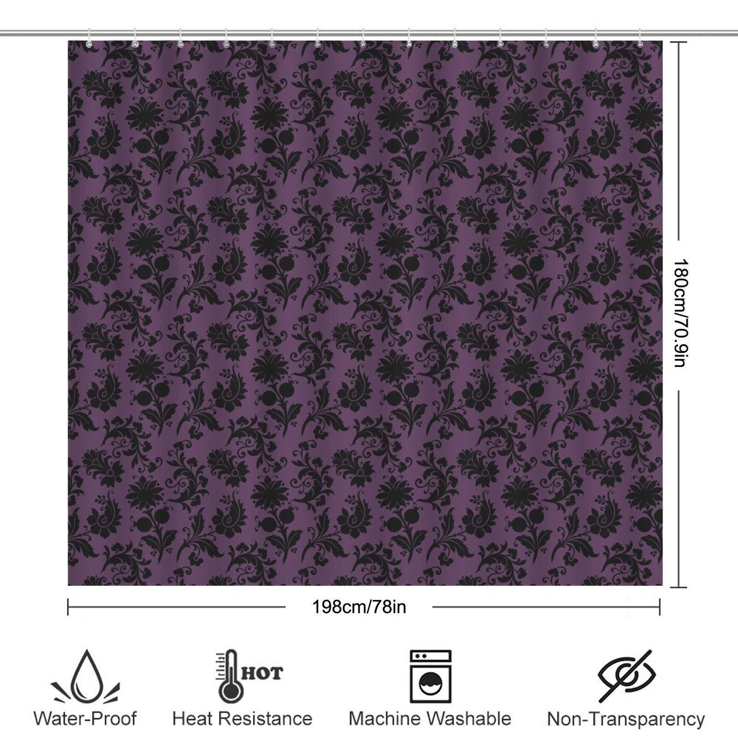 Purple Damask Shower Curtain, Gothic Baroque Bath Decor, Victorian Floral Style